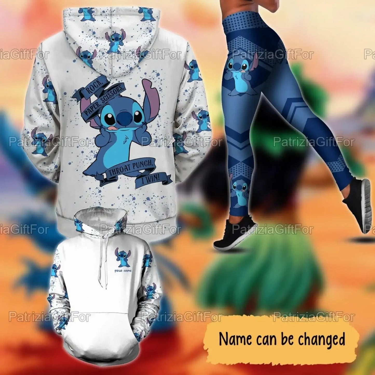 Disney Stitch 3D Hoodie Women's Hoodie Set Yoga Pants Orange