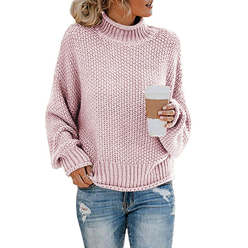 Cardigan Thick Thread Turtleneck Pullover Purple