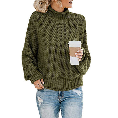 Cardigan Thick Thread Turtleneck Pullover Green