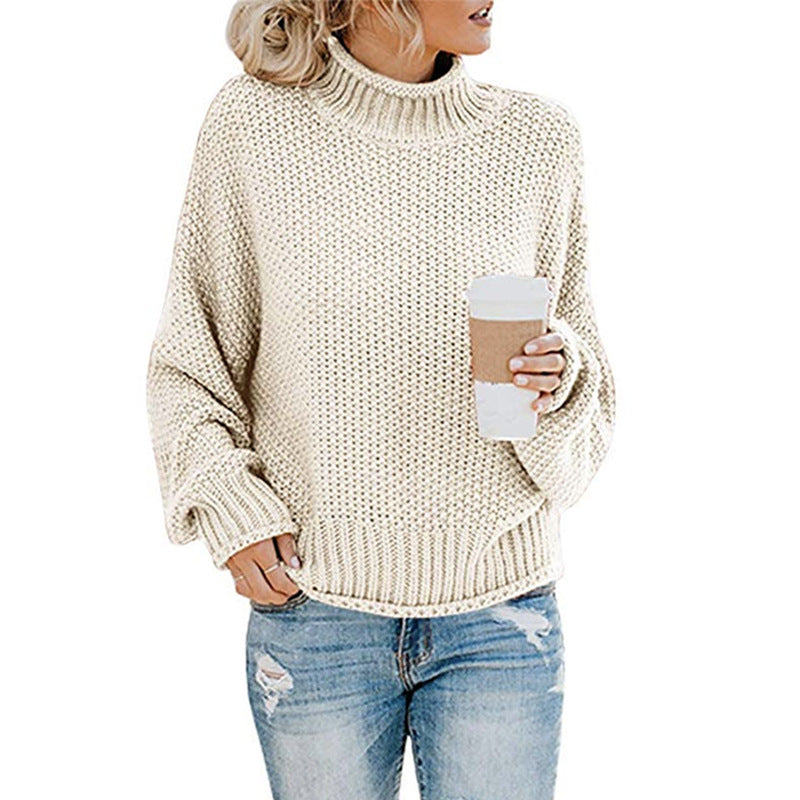 Cardigan Thick Thread Turtleneck Pullover Apricot