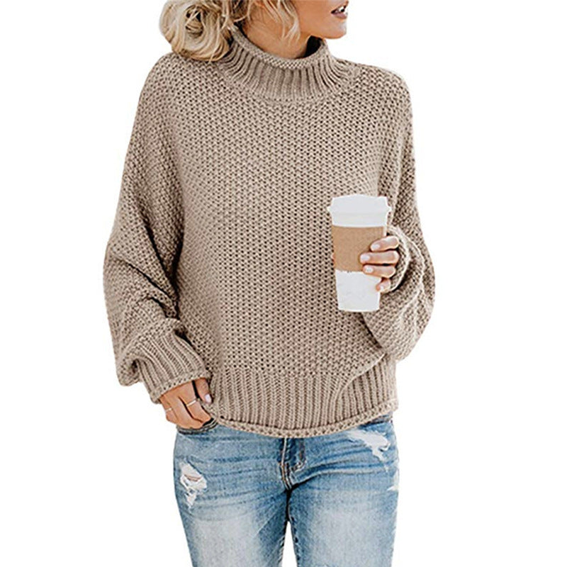 Cardigan Thick Thread Turtleneck Pullover Khaki