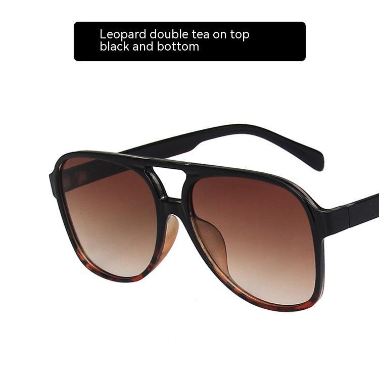 Women's Fashion Retro Double Beam Large Rim Sunglasses As Shown In The Picture Black Pattern Tea