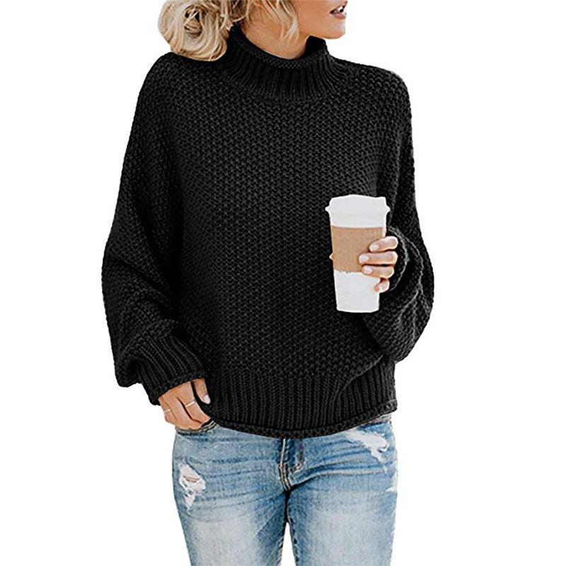 Cardigan Thick Thread Turtleneck Pullover Black