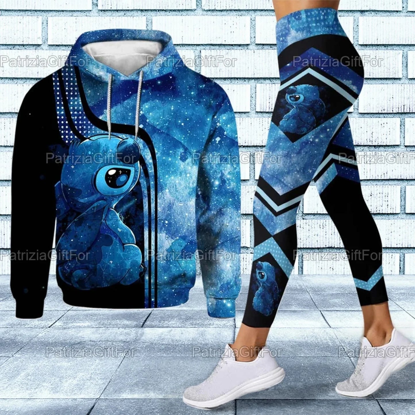 Disney Stitch 3D Hoodie Women's Hoodie Set Yoga Pants royal blue