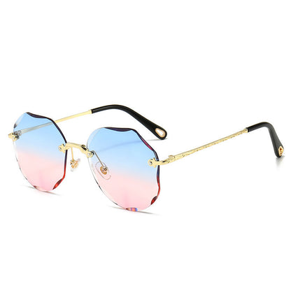 Rimless Trimmed Sunglasses Blue pink