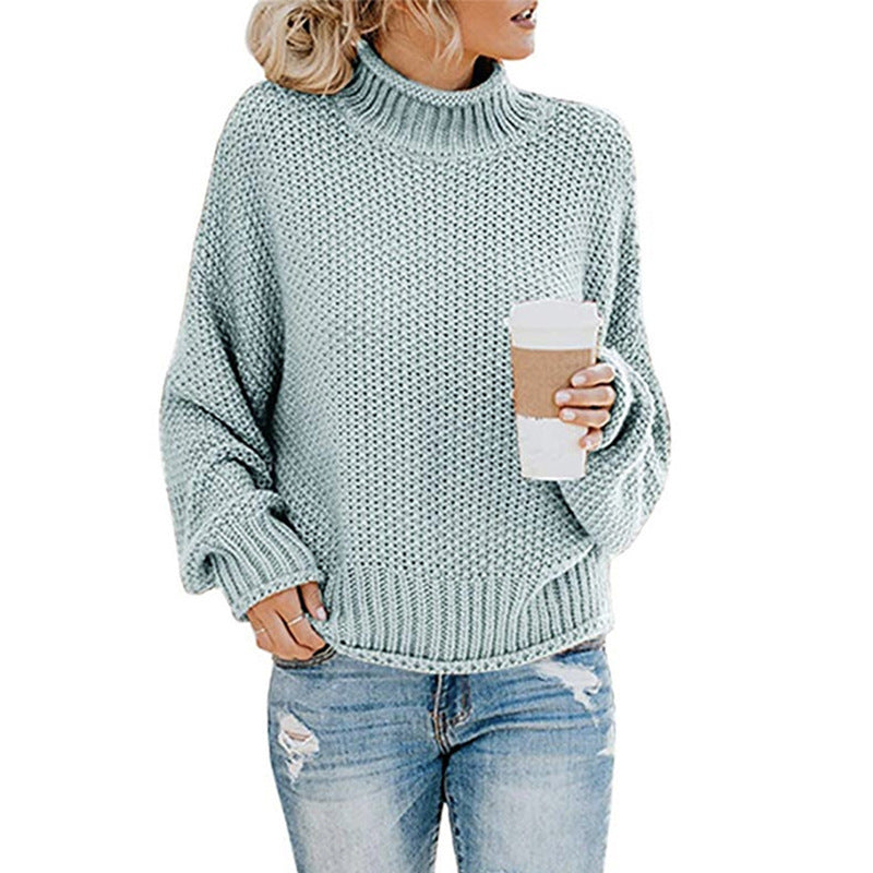 Cardigan Thick Thread Turtleneck Pullover Blue