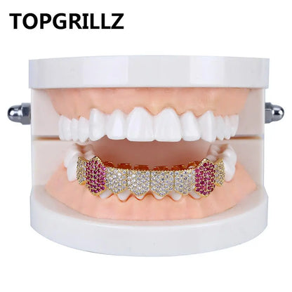 Hip Hop Grillz with Skeleton Design and Cubic Zirconia for Trendy Style Gold