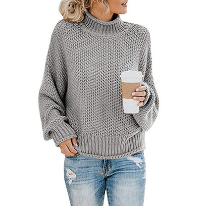 Cardigan Thick Thread Turtleneck Pullover Grey