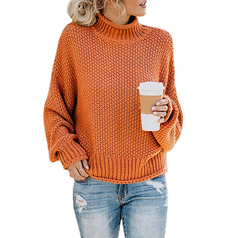 Cardigan Thick Thread Turtleneck Pullover Tangerine