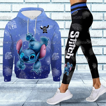 Disney Stitch 3D Hoodie Women's Hoodie Set Yoga Pants Khaki