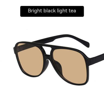 Women's Fashion Retro Double Beam Large Rim Sunglasses As Shown In The Picture Bright Black Light Tea