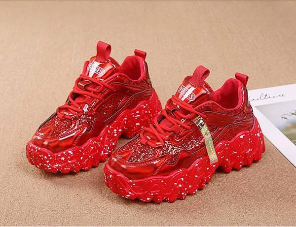 Fashion Casual Glitter Shiny Sneaker Platform Sneakers Red