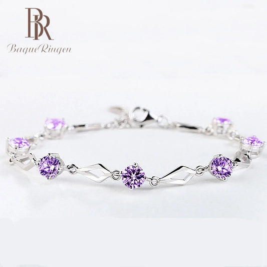 Fashion Crystal Charm Bracelet for Women with Geometric Design in White and Purple, 16.5+3cm