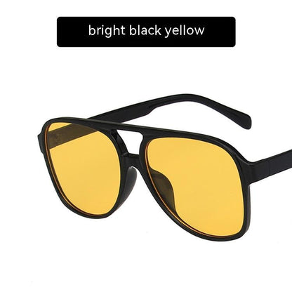 Women's Fashion Retro Double Beam Large Rim Sunglasses As Shown In The Picture Bright Black Yellow Slices