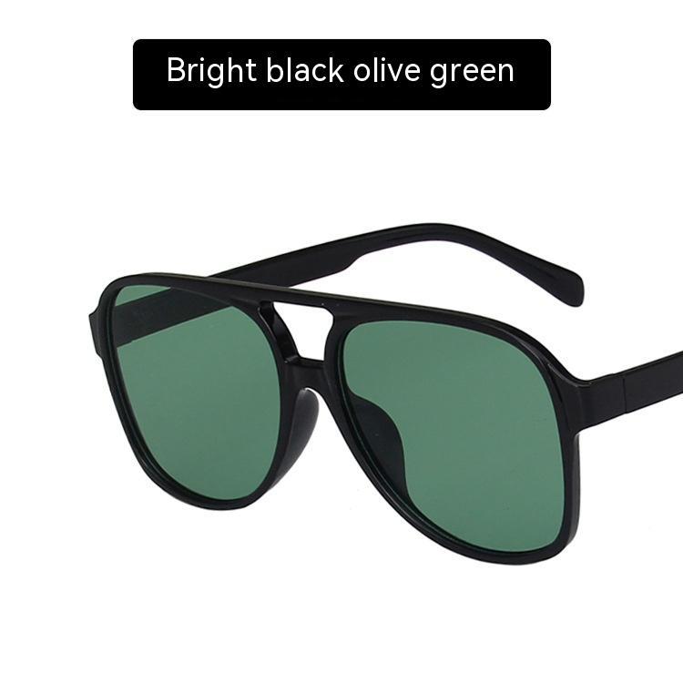 Women's Fashion Retro Double Beam Large Rim Sunglasses As Shown In The Picture Bright Black Olive Green