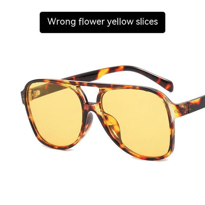 Women's Fashion Retro Double Beam Large Rim Sunglasses As Shown In The Picture Wrapped Yellow Slices