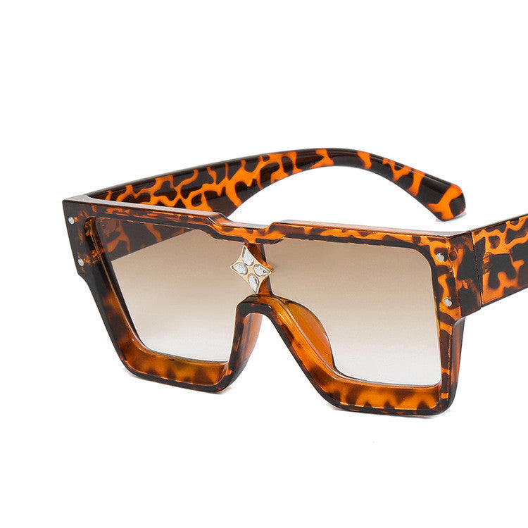 New Large Frame Trendy Sunglasses Leopard Double Tea