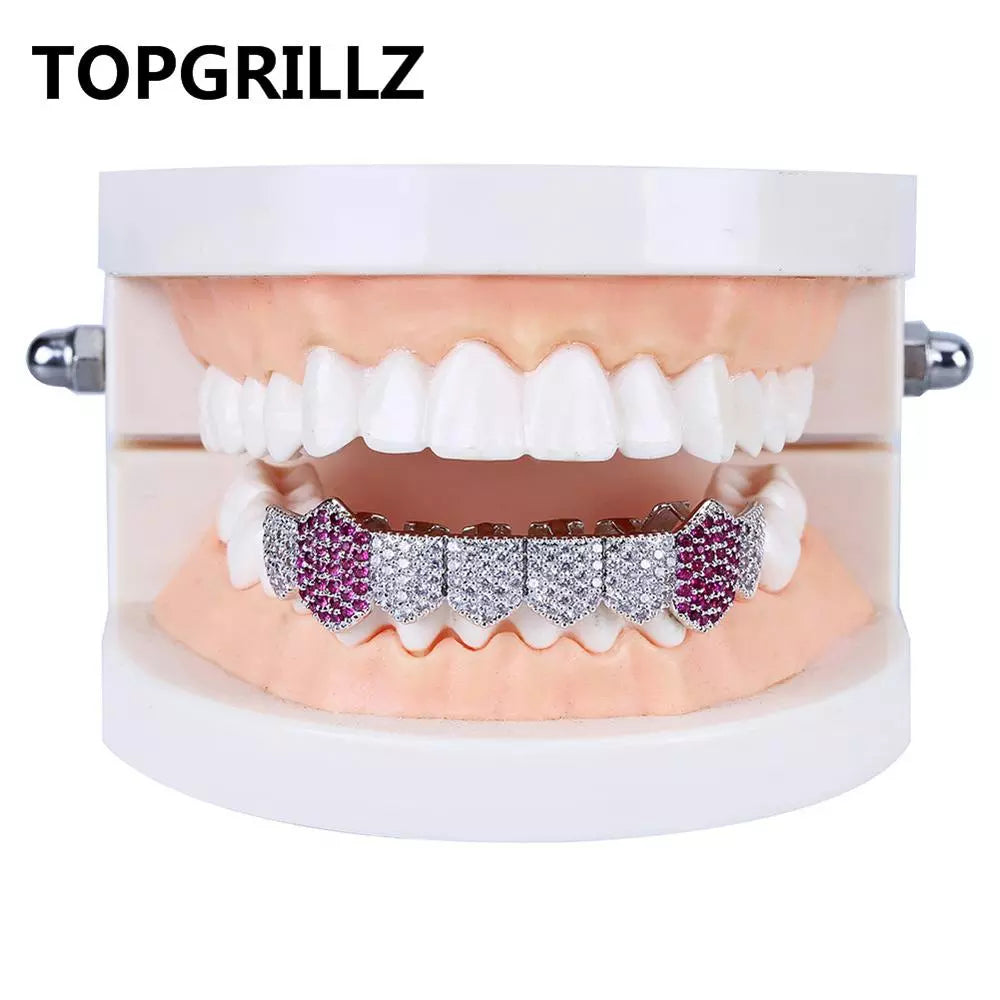 Hip Hop Grillz with Skeleton Design and Cubic Zirconia for Trendy Style Silver