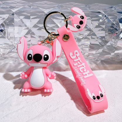 Lilo & Stitch Toys Keychian Anime Stitch Pendant Keychain Sweet Pink Angel Keychians Women Car Keyring Girl Birthday Gift Stitch-fen se