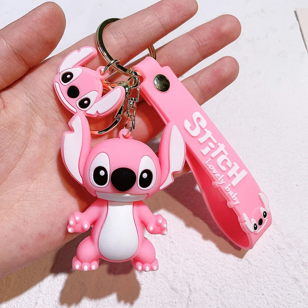 Lilo & Stitch Toys Keychian Anime Stitch Pendant Keychain Sweet Pink Angel Keychians Women Car Keyring Girl Birthday Gift Stitch-zi se