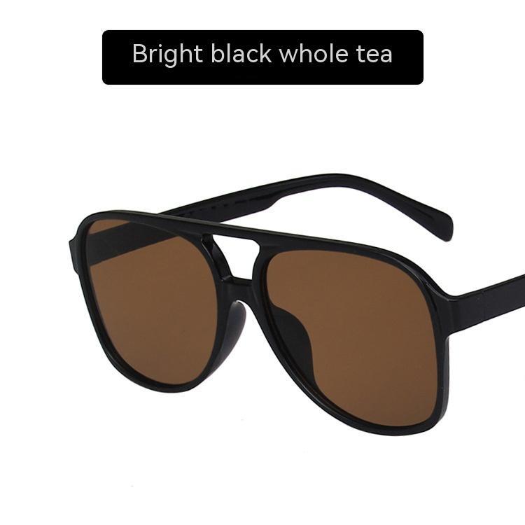 Women's Fashion Retro Double Beam Large Rim Sunglasses As Shown In The Picture Bright Black Full Tea