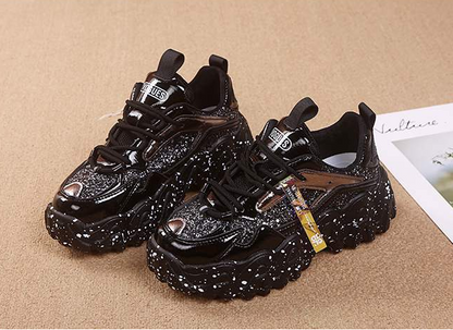 Fashion Casual Glitter Shiny Sneaker Platform Sneakers Black