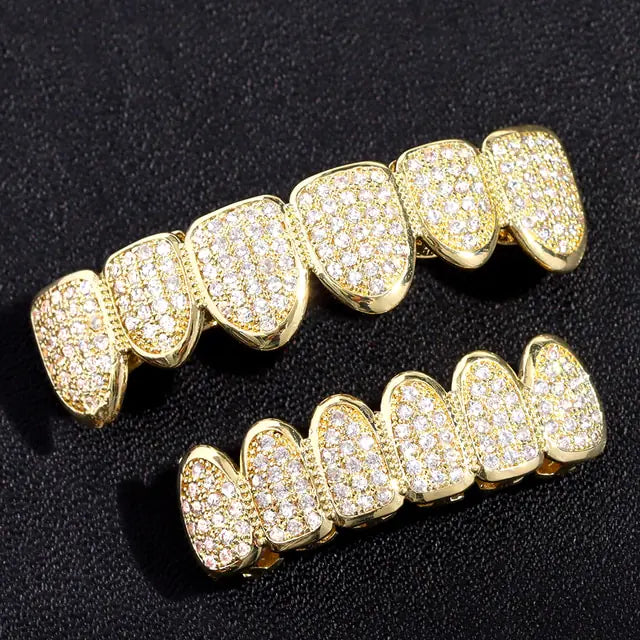 Crystal Zircon Teeth Grillz Set GD