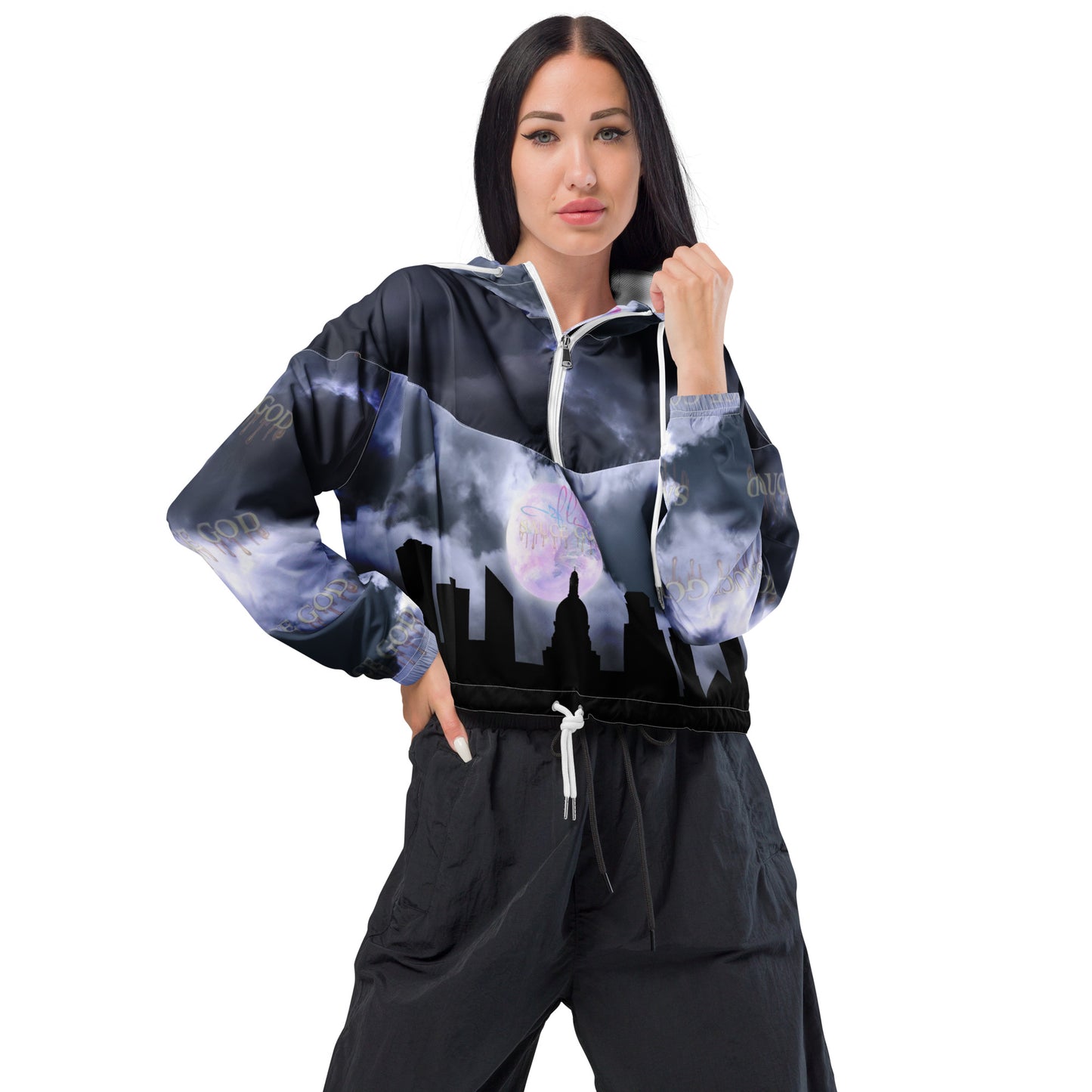 Dark Clouds SAUCE GOD Women's Cropped Windbreaker Edmonton Edition - Urban Fashion Women's Outerwear, Water-Resistant, Mesh Lining