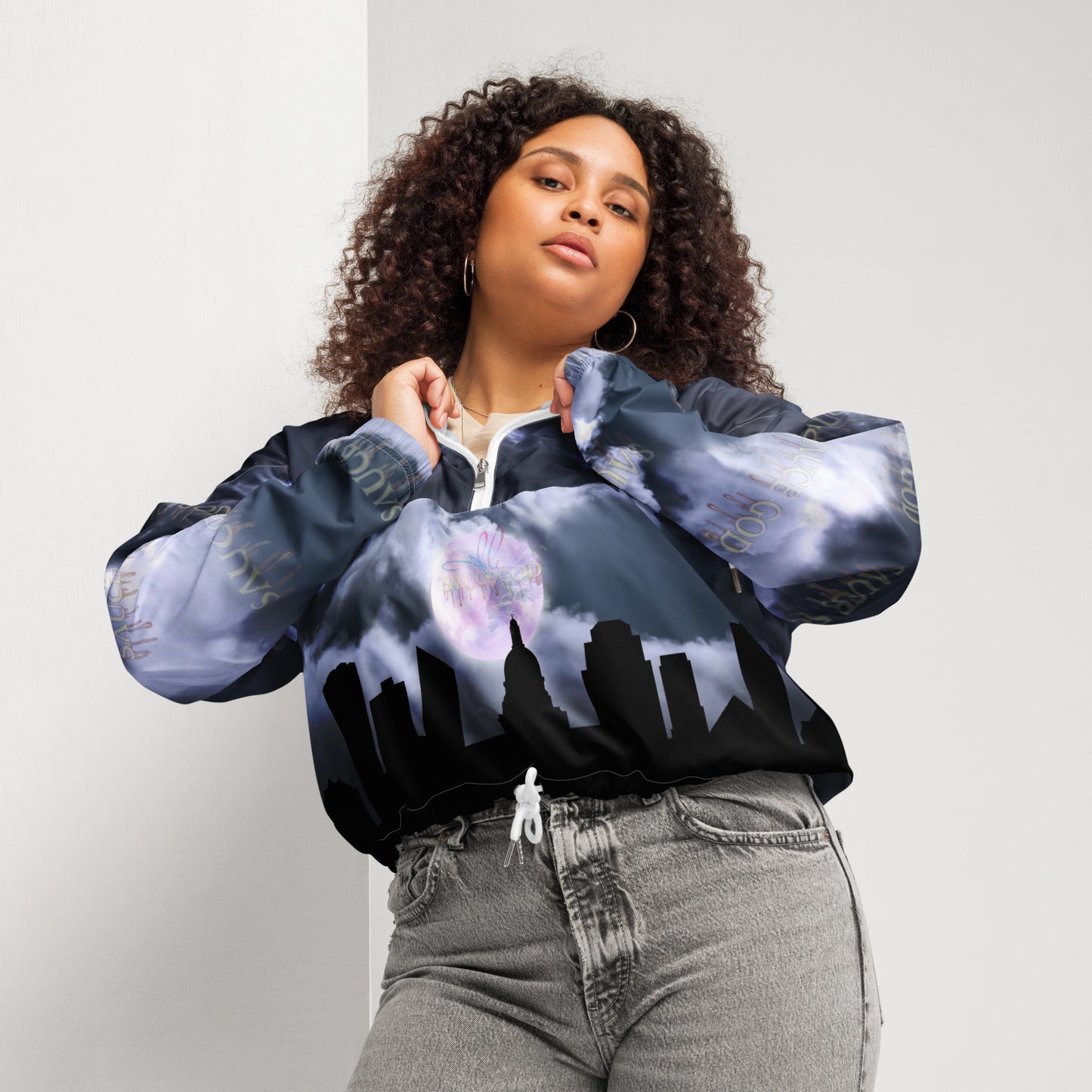 Dark Clouds SAUCE GOD Women's Cropped Windbreaker Edmonton Edition - Urban Fashion Women's Outerwear, Water-Resistant, Mesh Lining