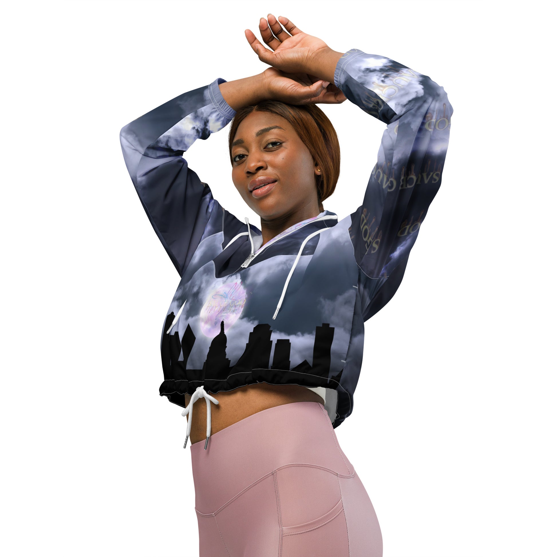 Dark Clouds SAUCE GOD Women's Cropped Windbreaker Edmonton Edition - Urban Fashion Women's Outerwear, Water-Resistant, Mesh Lining