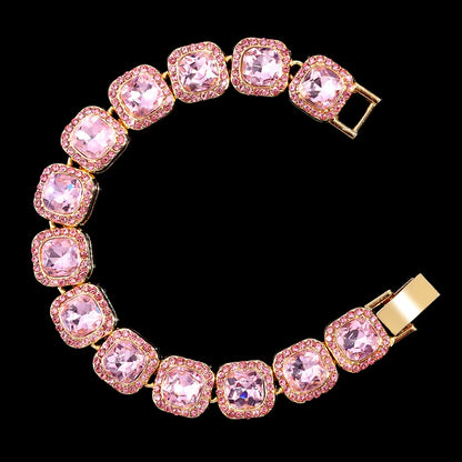 Iced Out Cuban Link Chain Necklace for Women with Crystal Rhinestone - Trendy Bohemian Style GD Pink Bracelet