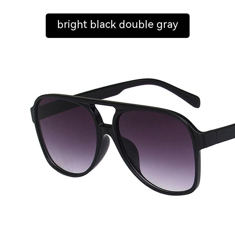 Women's Fashion Retro Double Beam Large Rim Sunglasses As Shown In The Picture Bright Black Double Gray