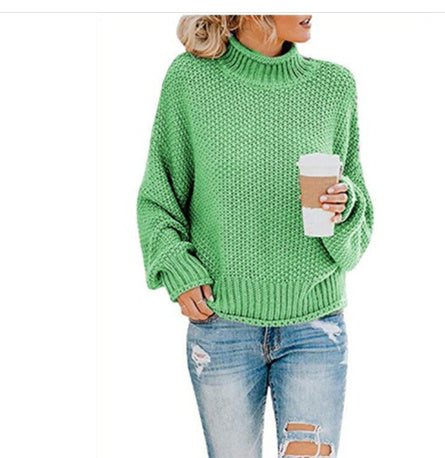 Cardigan Thick Thread Turtleneck Pullover Light green L