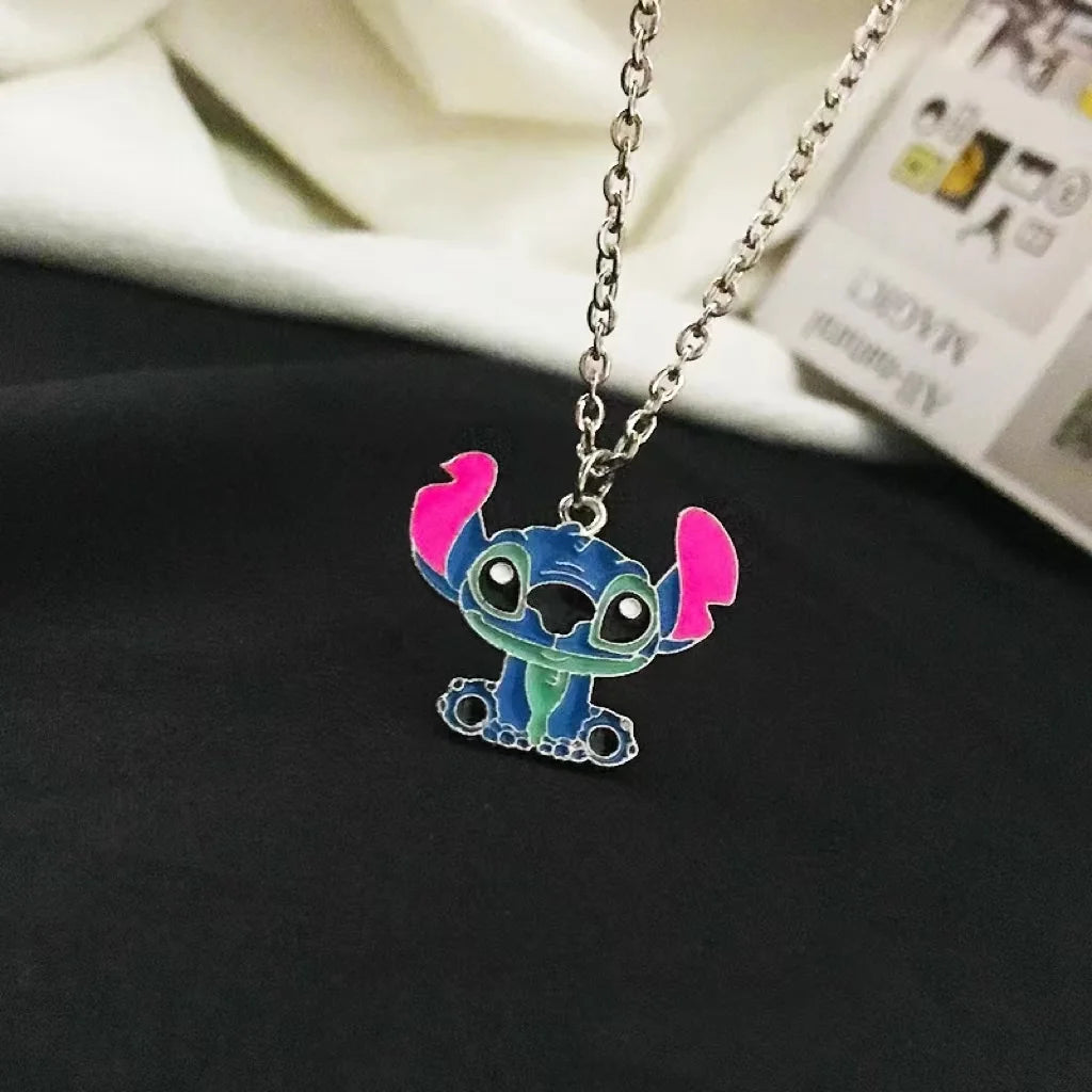 Disney Cute Big Ear Stitch Necklace - Personalized Hip Hop Pendant with Stylish Sweater Chain b