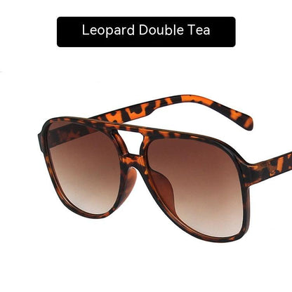 Women's Fashion Retro Double Beam Large Rim Sunglasses As Shown In The Picture Leopard Print Double Tea