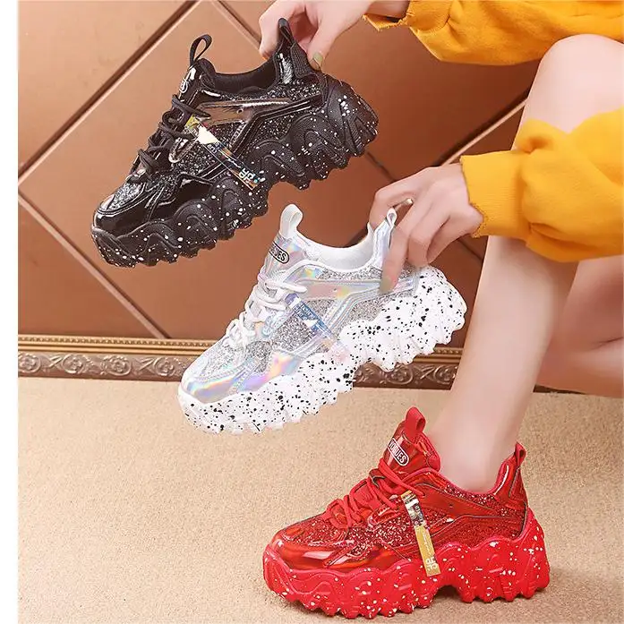 Fashion Casual Glitter Shiny Sneaker Platform Sneakers