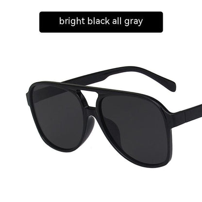 Women's Fashion Retro Double Beam Large Rim Sunglasses As Shown In The Picture Bright Black Full Gray