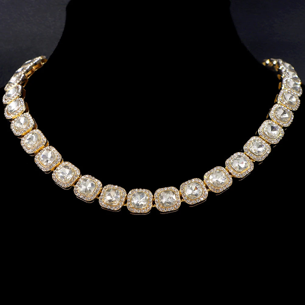 Iced Out Cuban Link Chain Necklace for Women with Crystal Rhinestone - Trendy Bohemian Style GD White Necklace