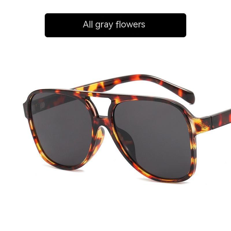 Women's Fashion Retro Double Beam Large Rim Sunglasses As Shown In The Picture Wrapped Flower Full Gray