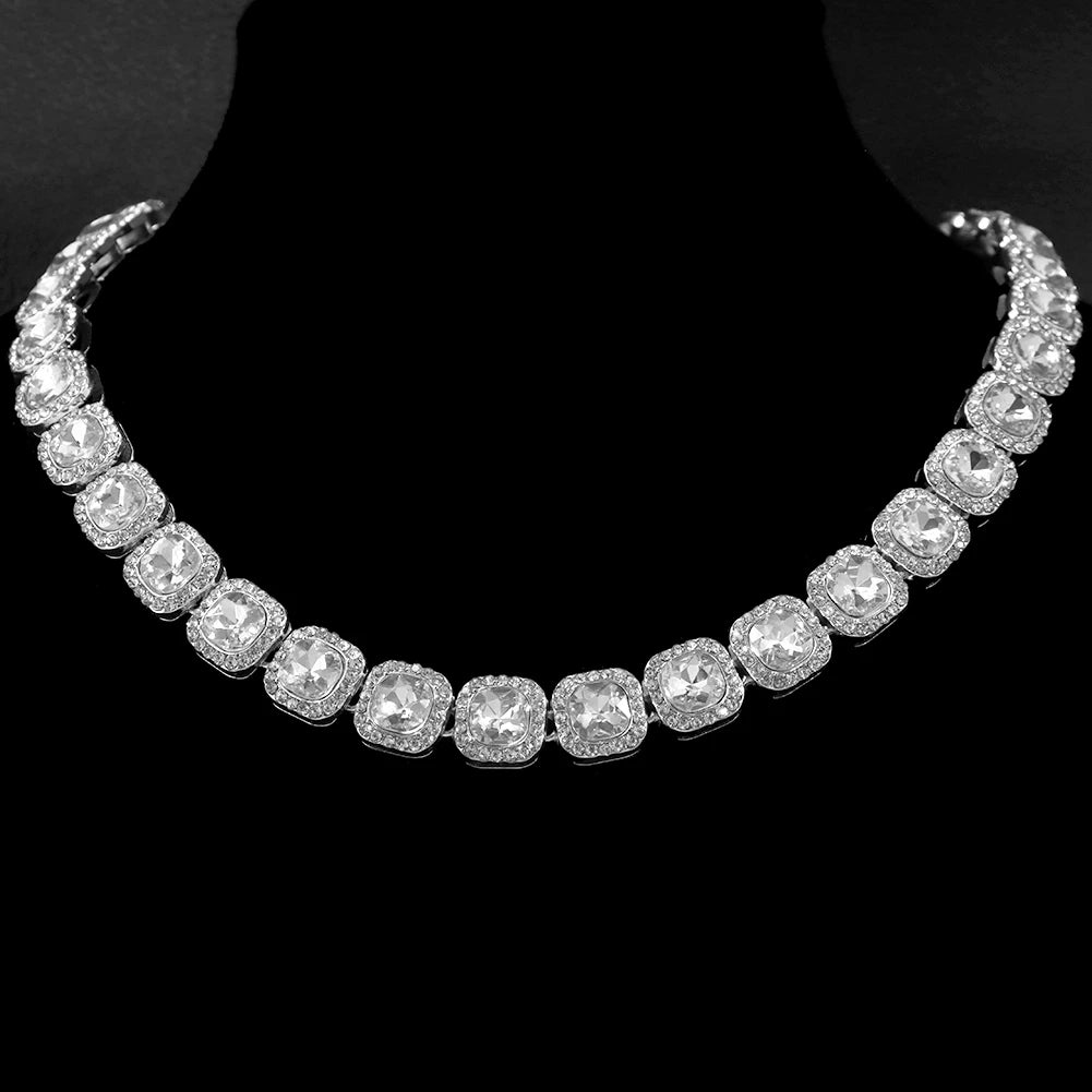 Iced Out Cuban Link Chain Necklace for Women with Crystal Rhinestone - Trendy Bohemian Style SL White Necklace