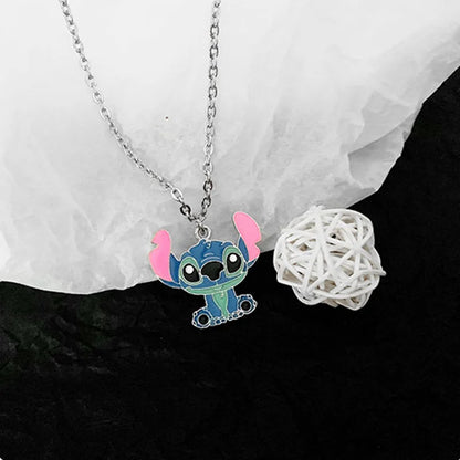 Disney Cute Big Ear Stitch Necklace - Personalized Hip Hop Pendant with Stylish Sweater Chain b