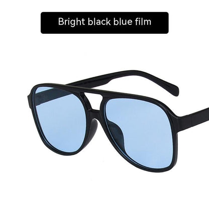 Women's Fashion Retro Double Beam Large Rim Sunglasses As Shown In The Picture Bright Black Blue Lens