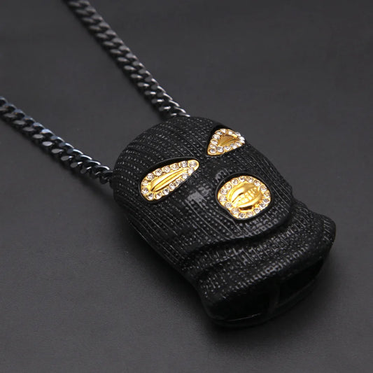 Paved Black Rhinestone Hip-Hop Pendant Necklace with 5Mm Chain for Stylish Streetwear