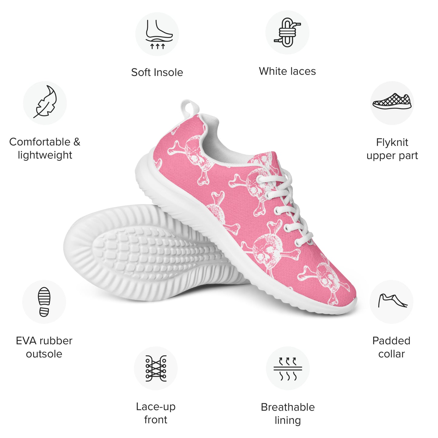 K-Blitz Summer Skull Women's Athletic Shoes, Lightweight Breathable Flyknit, Pink with Padded Collar 12